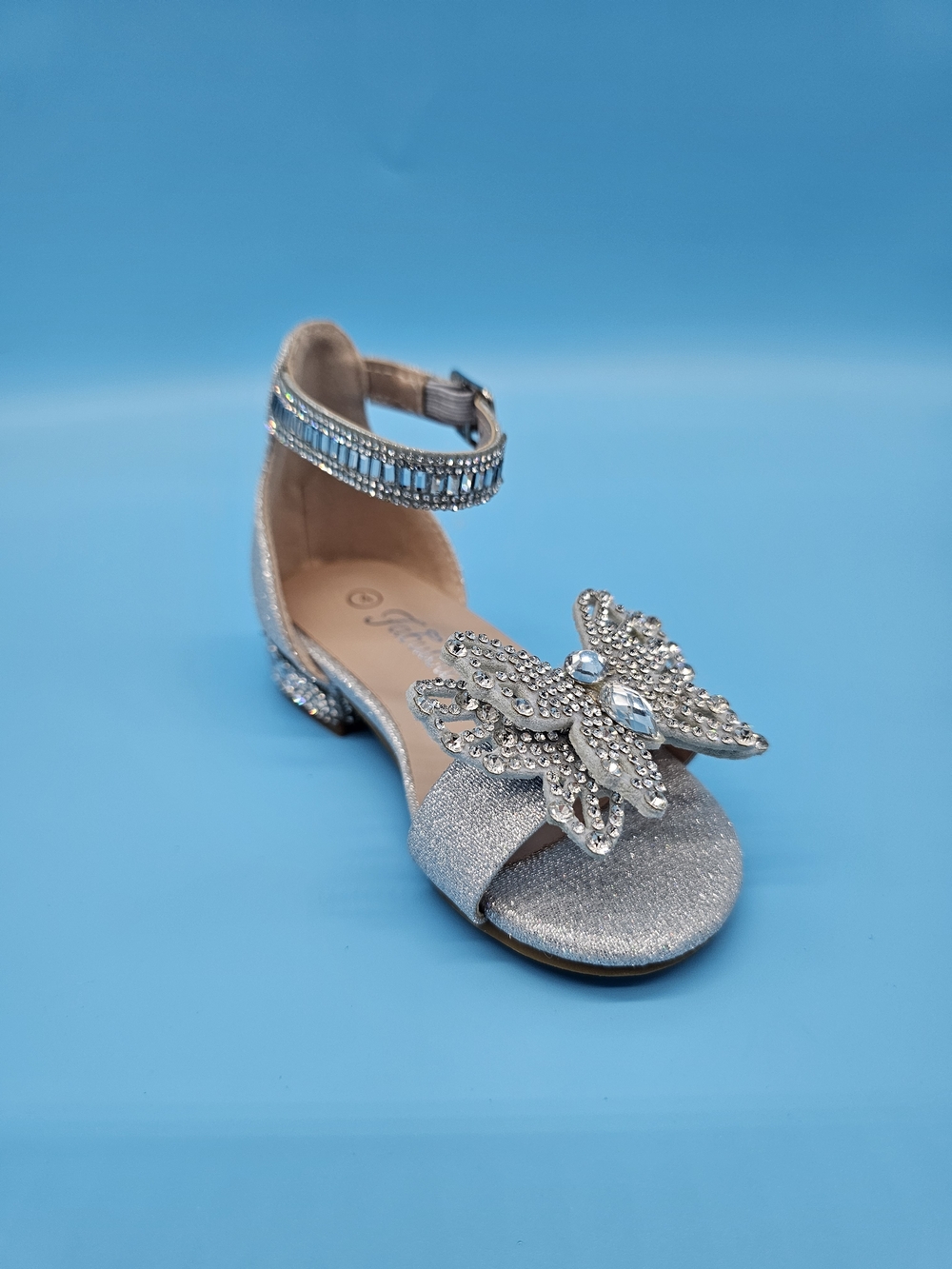 Toddler(4-8) Silver Rhinestone Butterfly Ankle-Strap Sandal